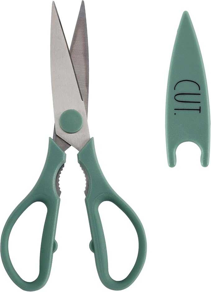 Rae Dunn Kitchen Scissors- Stainless Steel Kitchen Shears, Cooking Scissors for Cutting Meat, Chicken, Herbs and Produce with Blade Cover and Soft Grip Handles (Sage) by RaeDunn