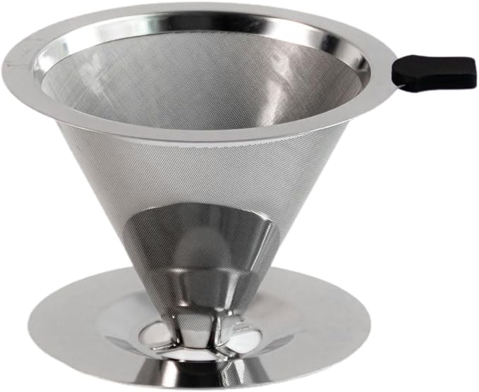 Pour Over Coffee Dripper, 18/8 Stainless Steel Coffee Filter V60 Cone Fine Mesh for 1-2 Cup, Paperless Pour Over Reusable Filter Coffee Maker