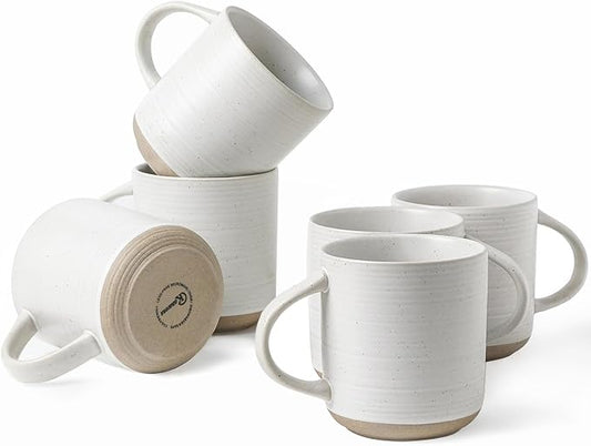 Kanwone Coffee Mugs 16oz, Stoneware Mugs Set, Ceramic Coffee Cups with Handle for Latte, Hot Tea, Cappuccino, Cocoa, Housewarming Wedding Gift, Microwave and Dishwasher Safe, Set of 6, Neutral White by Kanwone