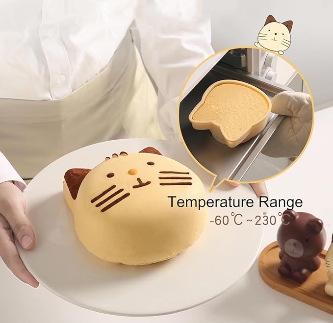 Cute Kitten 6 inch Silicone Cat Cake Mold Pan, Bread Pie Flan Tart Cake Mold, For Birthday Parties Baking, Friends' Dinners. (Yellow Cat)