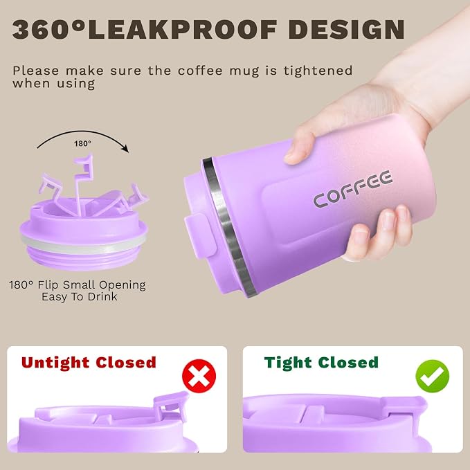 SPLMIFA Travel coffee mugs leak-proof,coffee cups with lids, stainless steel vacuum insulated coffee tumblers, thermal insulation cups for men & women keep drinks hot & cold(2nd-Purple Pink, 17OZ) - Image 5