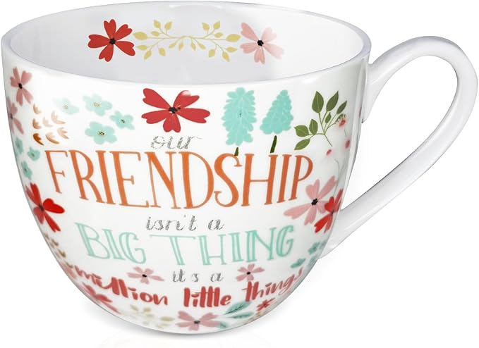 20 oz Floral Best Friend Coffee Mug, Premium Bone China Tea Cup with Meaningful Friendship Quote, Cute Soul Sister Gift for Women, Designed in England by Harvest Green Studio by MFoffice