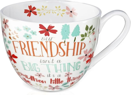 20 oz Floral Best Friend Coffee Mug, Premium Bone China Tea Cup with Meaningful Friendship Quote, Cute Soul Sister Gift for Women, Designed in England by Harvest Green Studio by MFoffice