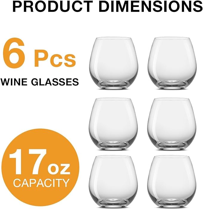 Meolibour® Large Stemless Wine Glasses Set of 6, 17 Ounces Red & White Wine Glasses Tumbler for Party, Clear Drink Glasses, Ideal Wine Accessories Gift, Lead-free, Dishwasher Safe - Image 4