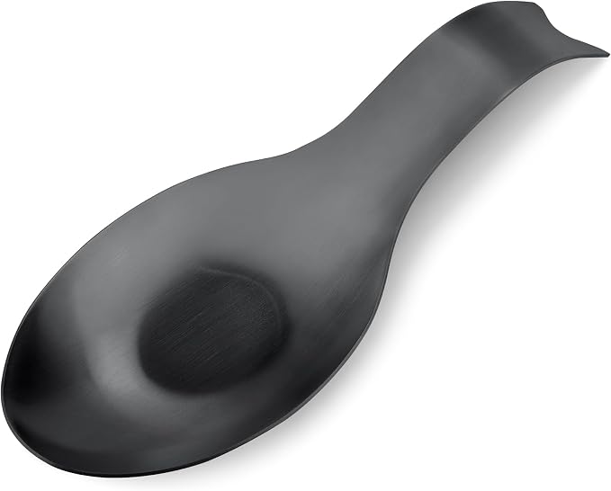 VanlonPro Stainless Steel Spoon Rest, Spatula Ladle Holder, Stainless Steel Utensil Spoon Rest Holder, Brushed Finish, Dishwasher Safe 9.8 x 3.7 Inch (1PC, Fishtail - Black) by VanlonPro