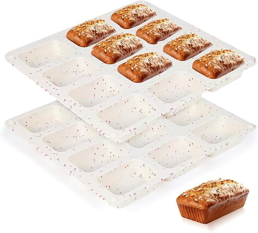 CAKETIME Mini Loaf Pan, Silicone Mini Bread Loaf Pans 12 Cups for Baking Bread, Brownie, Cornbread, Cheesecake, Soap Nonstick 2 Pack Confetti