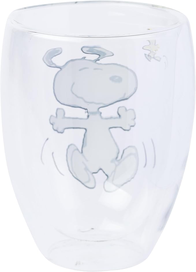 Silver Buffalo Peanuts Snoopy, 2 Pack Double Walled Glass Set, 12.5oz | Piece, Woodstock and Charlie Brown, 0.37 Liters - Image 4
