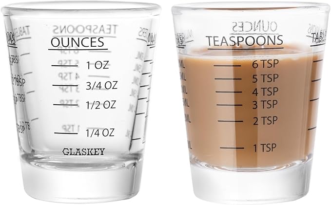 GLASKEY 2 Pack Shot Glasses Measuring Cup,Espresso Shot Glass with 4 Measurement Methods(OZ/ML/TSP/TBSP),Dishwasher Safe,Perfect for Coffee,Cocktails and Kitchen Use (Black)