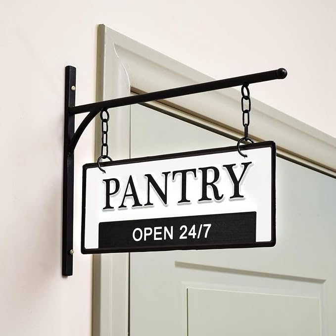 Pantry Open 24/7 Hanging Sign for Pantry, Decorative Metal Wall Decor, Double-Sided Embossed with Bracket - 13 x 10.5 Inchs by EMAXHOME