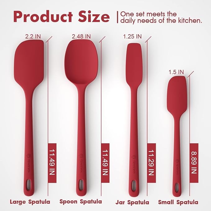 ChefAide 4 Pieces Silicone Spatula Set, Food Grade Rubber Spatula, Upgrade Strong Handle with Ergonomic Grip, Heat Resistant for Nonstick Cookware, Cooking - Image 2