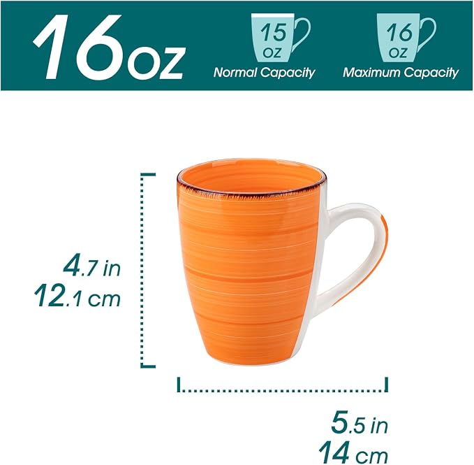 vancasso Bonita 16 Oz Large Coffee Mugs Set of 6, Ceramic Coffee Cups for Cappuccino, Latte, Tea, Cocoa, Warm Color - Image 2