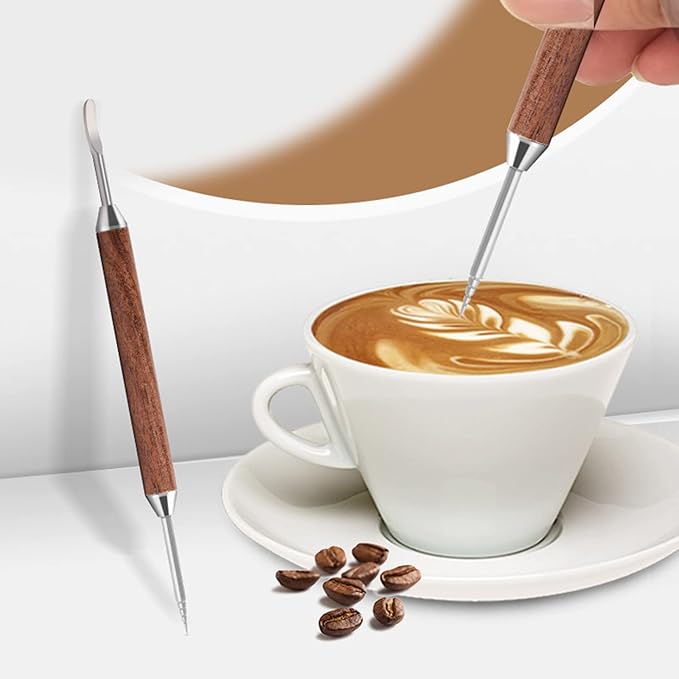 Latte Art Pen Coffee Needle Solid Wood Hook Needle Milk Foam Handle Coffee Flower Needle Drawing Cup Coffeeware