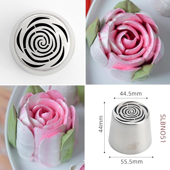10 Pieces Extra Large Stainless Steel Seamless Russian Piping Tips Set,Flower Icing Nozzles with 1 Cleaning Brush,1 Reusable Pastry Bag for Making Marshmallows,Cupcakes Bouquet,Pastry Baking Tools