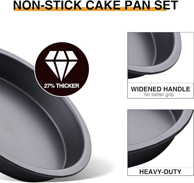 Round Cake Baking Pan, 8 Inch, Shallow Cookie Pans, Layer Cake Pans with Wider Grips, Nonstick Circle Pizza Tin, Huty Duty, Dishwasher Safe, 2 Pieces- Grey - Image 6