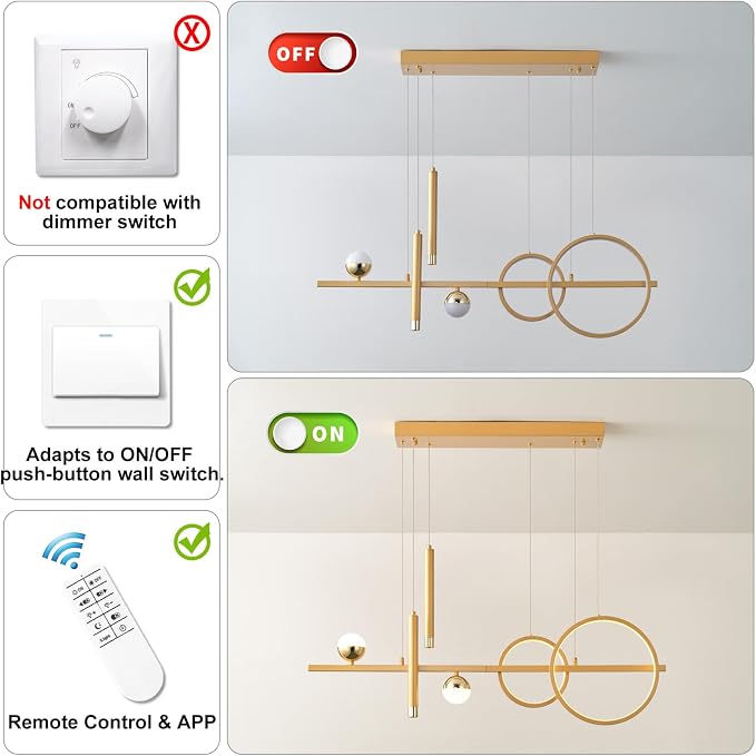 ORANOOR LED Gold Chandelier for Dining Room 39in Dimmable Modern Chandelier | Gold Pendant Lights for Kitchen Island, Linear Ring Globe Pendant Light Fixtures Dining Room Lights Ceiling Hanging - Image 6