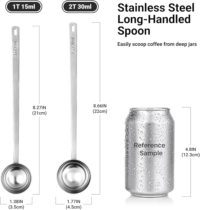 2Pcs Coffee Scoop Spoon - 1 Tbsp (15ml) & 2 Tbsp (30ml) Measuring Tablespoon - Stainless Steel Coffee Measuring Spoon - Long Handle Measuring Spoons for Ground Coffee, Loose Tea and Powder