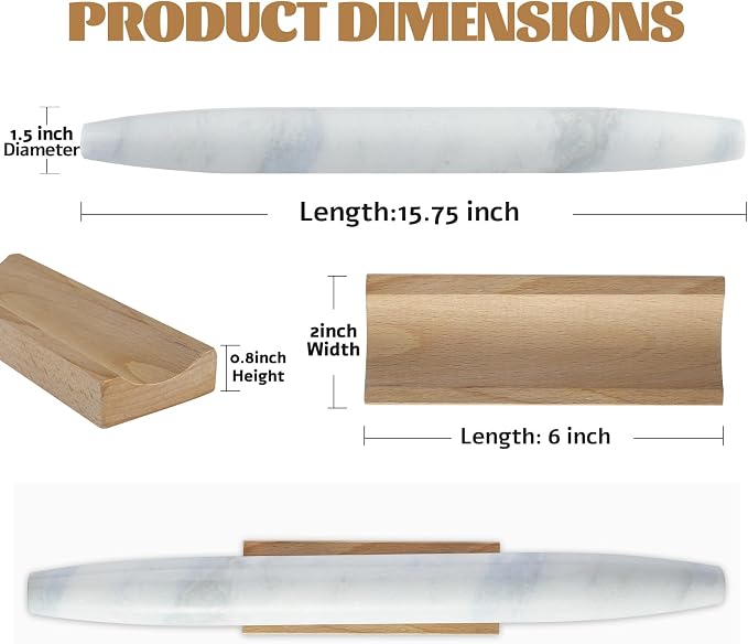 African Natural Marble French Rolling Pin, 16inch Non-Stick Rolling Pin for Baking, Dough Roller for Pasta, Dumpling, Fondant, Pie, Bread, Pizza, Kitchen Baking Tools(Namib Fantasy) - Image 3
