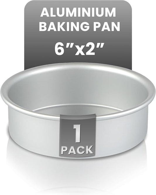 Restaurantware Aluminum Straight-Sided Cake Pan - Pack of 1 - Met Lux 6 x 2 Inches Round Baking Tin, Greaseproof, Even-Heating, Freezable - Anodized Aluminum Round Cake Pan Ideal For Baking by Restaurantware