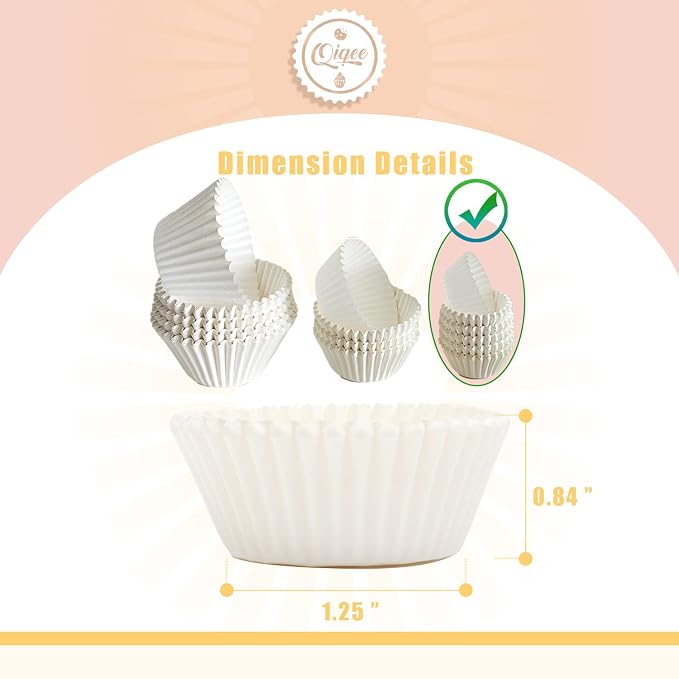 qiqee 600 Count Mini Cupcake Liners White Muffin Liners Food Grade Baking Cups Paper No Smells（Small Size） - Image 2