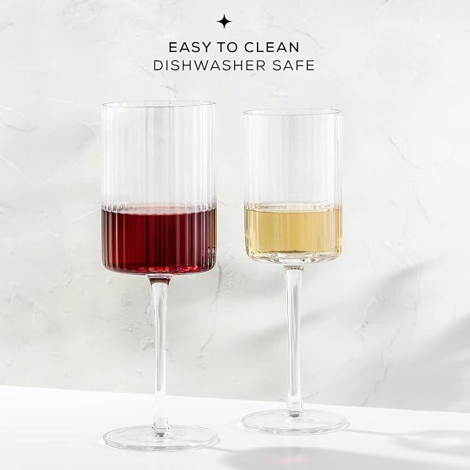 JoyJolt Elle Fluted Wine Glasses, 17.5oz Red Wine Glass Set of 2, Unique Stemmed Glass, Big Long Stem Cocktail Vintage Style Drinking Glasses - Image 3