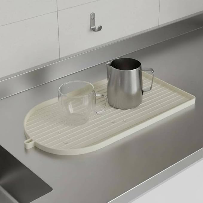 Silicone Machine Pad Coffee Station Mat Beverage Spill Tray Flexible Material Raised Lip Ribbed Drainage Suitable for Coffee Shop, Gray - Image 5