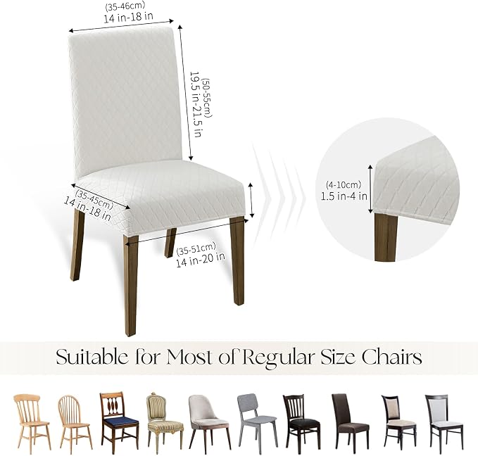 MOSAYT 100% Waterproof Dining Room Chair Covers Set of 2, Super Fit Stretch Jacquard Parson Chairs Slipcovers Removable Washable Chair Seat Protectors for Home, Kitchen, Banquet (White) - Image 6