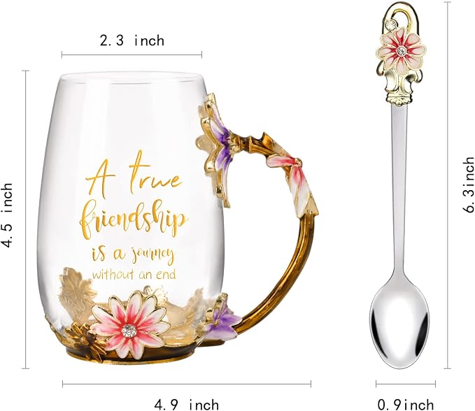 OEAGO Friendship Gifts for Women Best Tea Cup Friend Gifts for Women Flower Coffee Mug Christmas Birthday Gifts for Female Coworker - Image 2