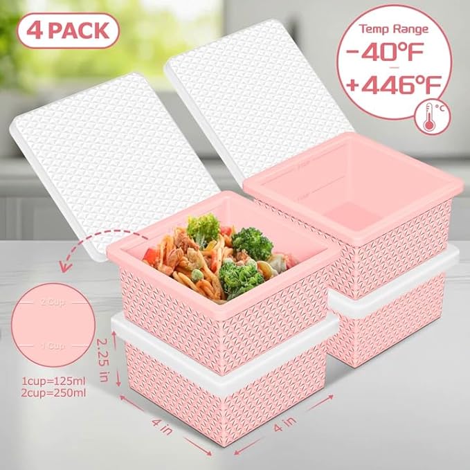 Silicone Freezer Tray with Lid-Stackable Soup Freezer Container Molds,2-Cup Ice Cube Trays for Perfect Portion Control,Food Storage & Meal Prep,Oven & Dishwasher Safe-4 Pack