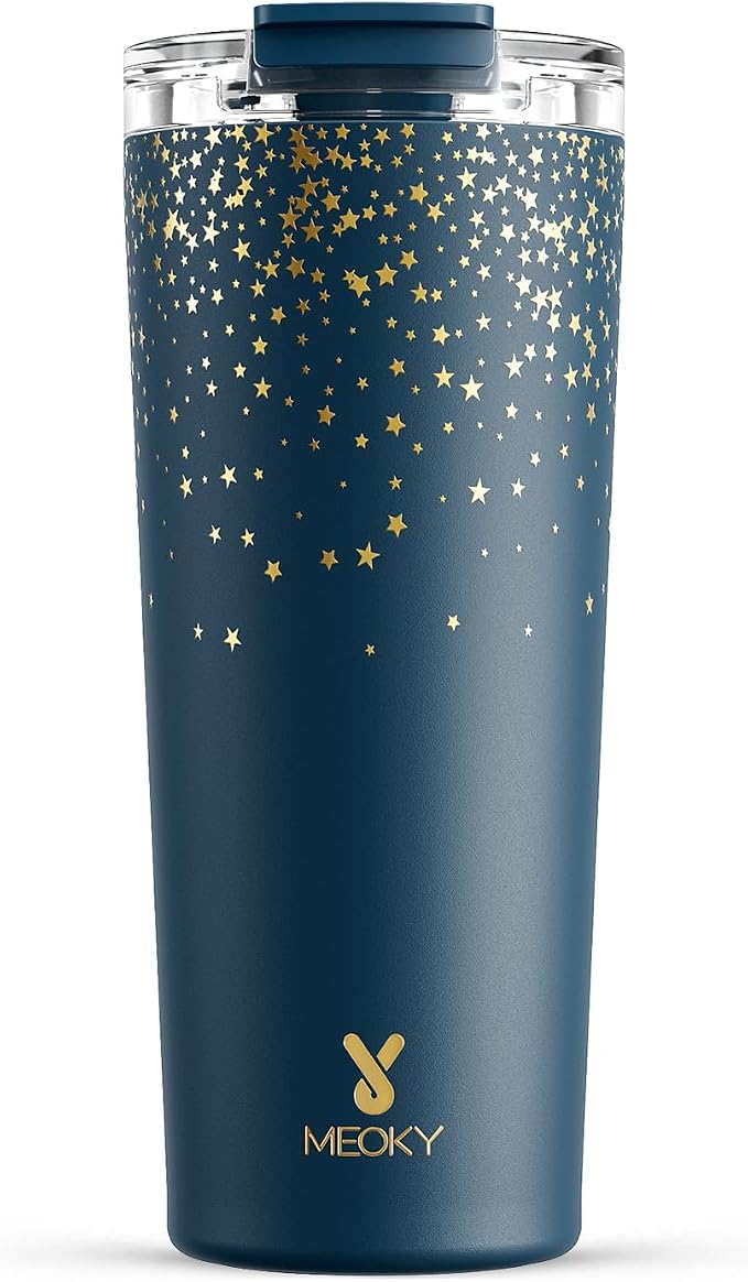 Meoky 24 oz Insulated Travel Coffee Mug: Leak Proof Lid, Midnight Galaxy | Stainless Steel Coffee Tumbler, Keeps Hot for 8 Hours or Cold for 24 Hours, Fits in Car Cup Holder, BPA Free by MEOKY