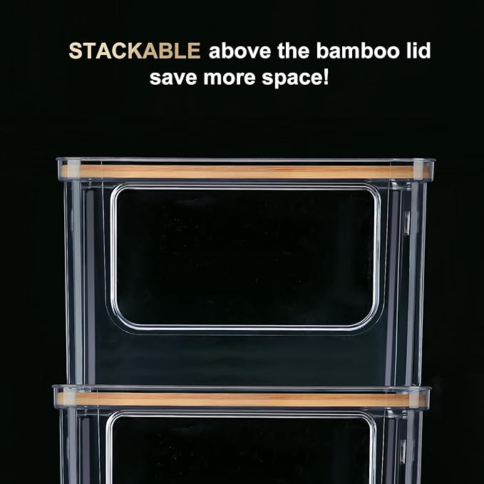 Hudgan Stackable Storage with Bamboo Top for Laundry Room Organization, Extra Large Trash Bag/Garbage Bag Dispenser, Under Sink Organizer, Pantry Organizers - Image 4