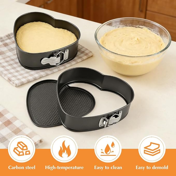 Springform Pan Set of 3 (7,8,9 Inch) - Heart Shaped Leakproof Cheesecake Pans with Removable Bottom, Nonstick Carbon Steel Cake Tin for Valentine‘s Day, Anniversary Baking(SIZE:Heart Shape) - Image 5