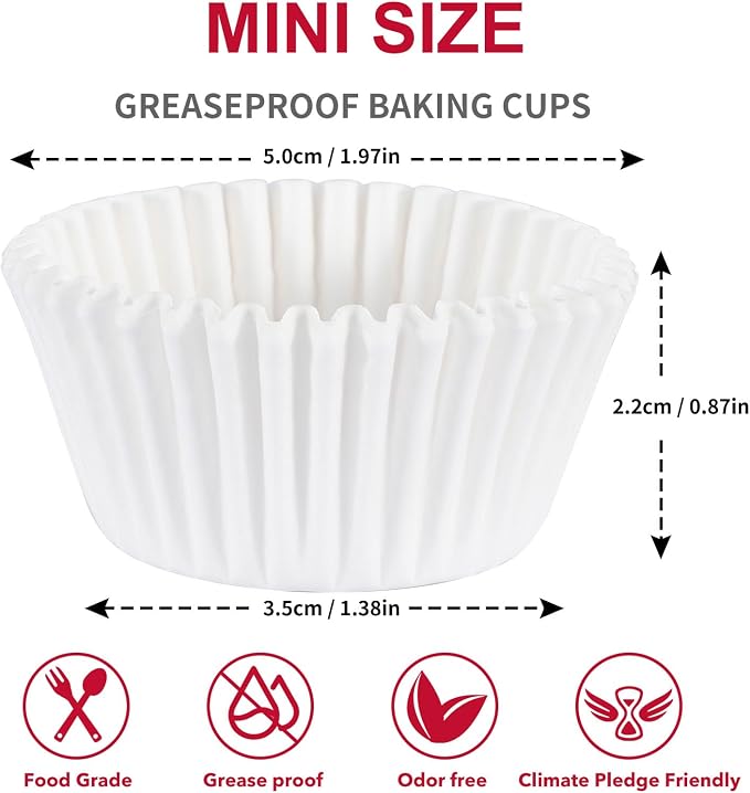 Caperci 300pcs Mini Cupcake Liners for Baking - White Greaseproof Paper Muffin Baking Cups for Wedding Birthday Party Baby Shower Festivals (White) - Image 7