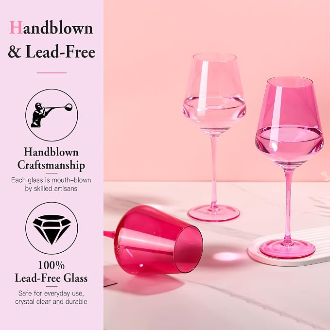 Hot Pink Wine Glasses Set of 6– Colorful Stemmed Glasses in Mixed Shades of Pink,Pink Birthday Party Wine Glass,17OZ, Wedding Gift, Anniversary, Christmas, Mothers Day Gifts,Gifts for My Wife - Image 4