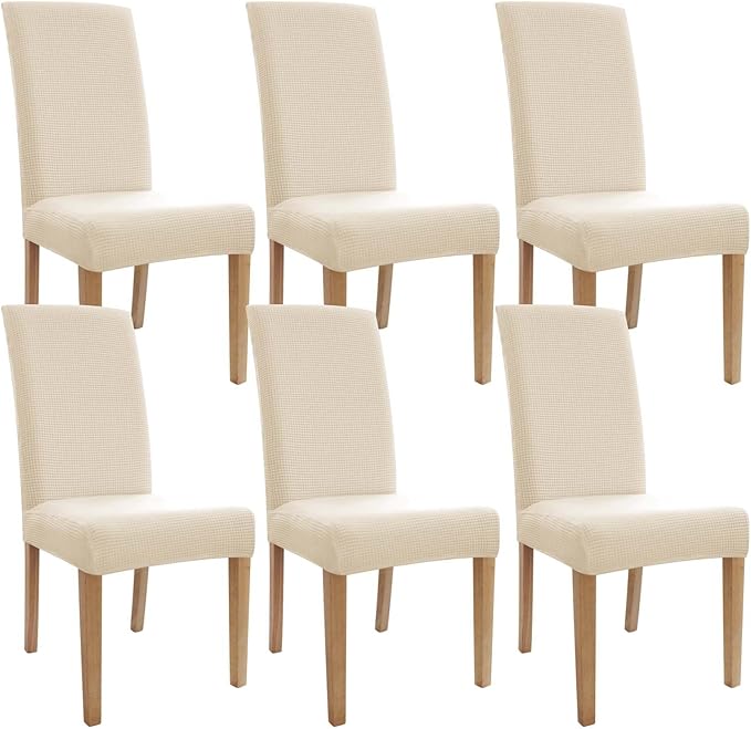 Dining Room Chair Covers,Chair Covers Set of 6, Soft And Stretchy,Cat Scratch Protection, Jacquard Fabric, Cream White, Regular Size, Dining Chair Cover Banquet Wedding, Kitchen, Hotel, Celebration by WelcometoPromindflyplka