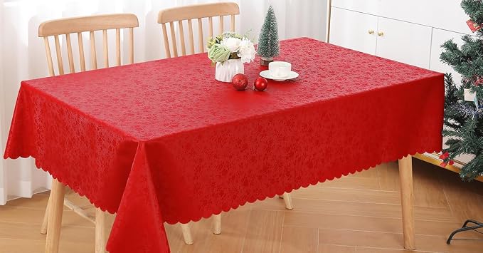Smiry Rectangle Waterproof Heavy Duty Vinyl Tablecloths, 60 x 102 Inch | Wipeable Washable Floral Embossed Table Cover for Kitchen and Dining Room, Indoor & Outdoor Use, Red - Image 2