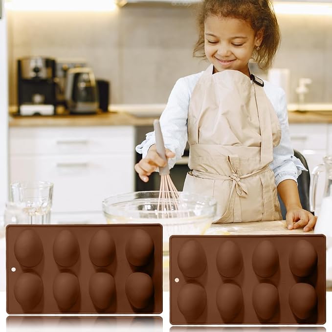 3 Pack 3D Easter Egg Silicone Molds, 8 Cavity Egg Shape Non-stick Baking Molds Tray DIY Baking Tool for Easter Chocolate Cake Dessert Muffin Mousse Pastry Handmade Soap Crayons(Brown) - Image 7