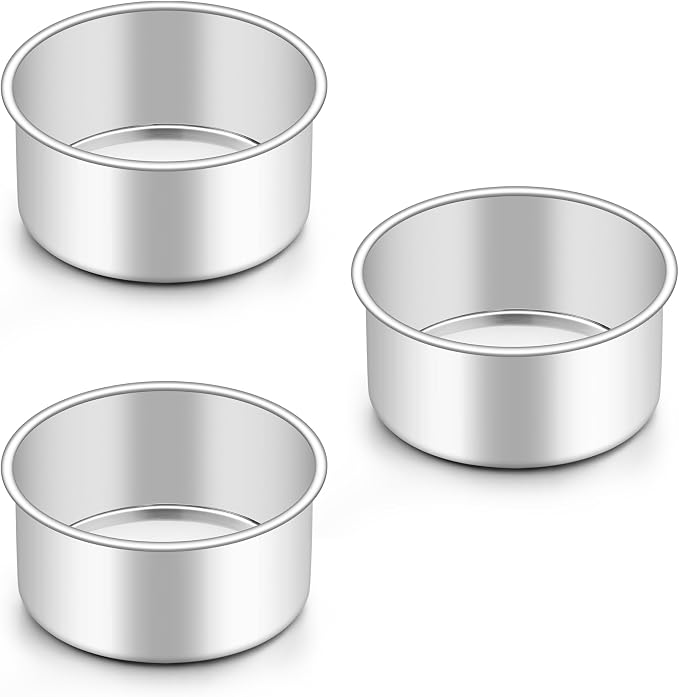 Onader Mini Round Cake Pan Set for Baking, 4 Inch Stainless Steel Baking Pan Tin Set of 3 by Onader