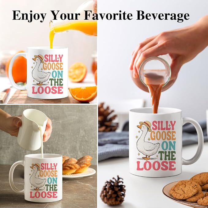 Silly Goose On The Loose Funny 11oz Double-Sided Ceramic Mug, Sarcastic Coffee Mug for Coworker Animal Lover, Silly Goose Cup, Graduation Christmas Birthday Gifts for Sister Friend Coffee Lover - Image 5