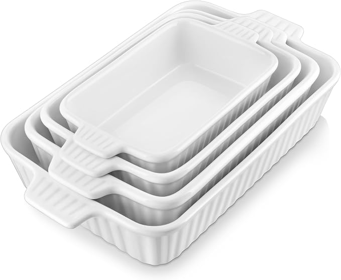 MALACASA Casserole Dishes for Oven, Ceramic Baking Dishes Set of 4, White | Rectangular Deep Lasagna Pans with Handles for Roasting Vegetable, Cake, Durable Bakeware, Wedding Gift(9.4/11.1/12.2/14.7") by MALACASA