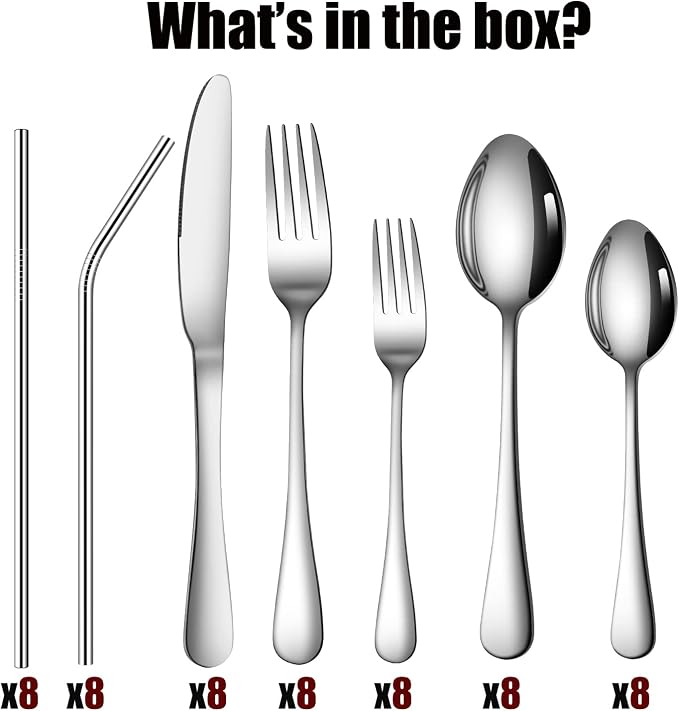 56 Pieces Silverware Service for 8 Flatware Set Stainless Steel Utensils Cutlery Set Dishwasher Safe - Image 6