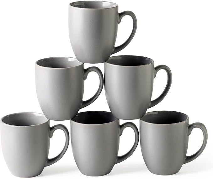 AmorArc 12 oz Coffee Mugs Set of 6, Ceramic coffee mugs with large handle for Men Women, Coffee Mugs for Coffee,Tea,Latte,Cocoa. Easy to Hold&Clean, Dishwasher&Microwave Safe, Matte Grey by AmorArc