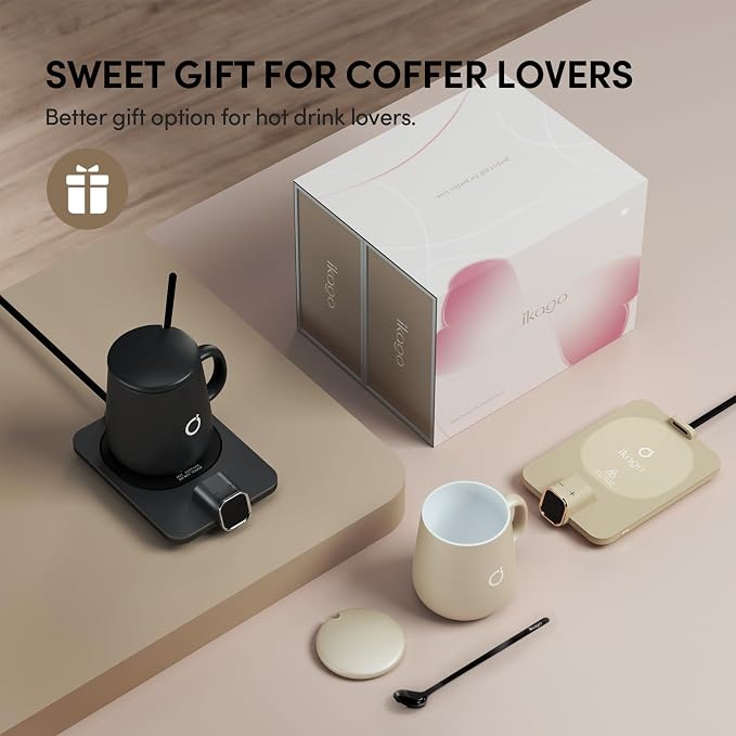 Coffee Cup Warmer & iKago Mug Set, 1℉ Precise Temp Control Mug Warmer | Auto Shut Off, Infrared Sensor, Dual Temp Display, ℉/℃ Optional, 15oz Mug with Spoon & Lid Included, Gifts for Men Women - Image 2
