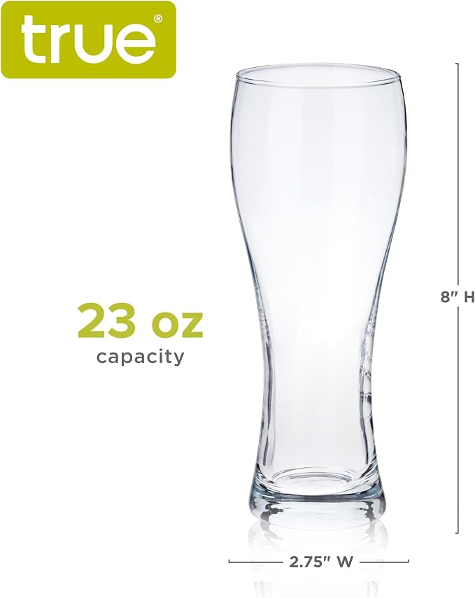 TRUE Wheat Beer Glasses, Clear Glasses for Pilsner, Belgian Ales, and Craft Beers, Birthday Party, Holiday, Game Night, Beer Gifts for Men, Durable Home Bar Glassware, 23 oz, Set of 4 - Image 3
