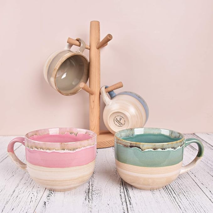 Bosmarlin Large Ceramic Coffee Mug Set of 2, Stoneware Jumbo Latte Mugs Tea for Office and Home, 16 Oz, Dishwasher and Microwave Safe(Pink, 2) - Image 7