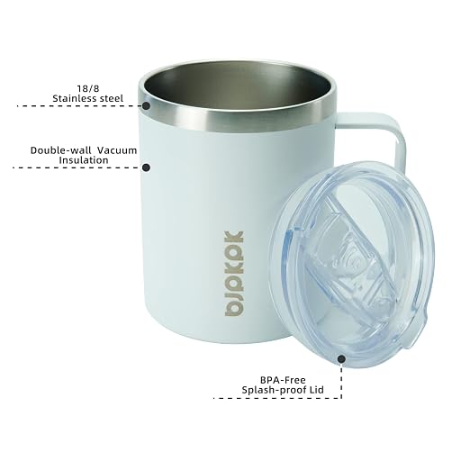 BJPKPK 2PCS Insulated Coffee Mug with Lid, 14oz Stainless Steel Tumbler | Travel Coffee Mug with Handle, Vacuum Insulated Tumbler Cup for Camping, Office, Home, BPA Free Lid, Hot & Cold - Image 2