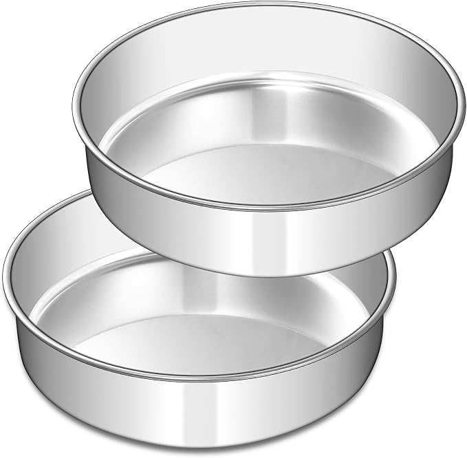 EWFEN 8 Inch Cake Pan Set of 2, Stainless Steel Round Layer Cake Baking Pans Tins, Non-Toxic & Healthy, Leak-proof & Easy Clean & Dishwasher Safe by EWFEN