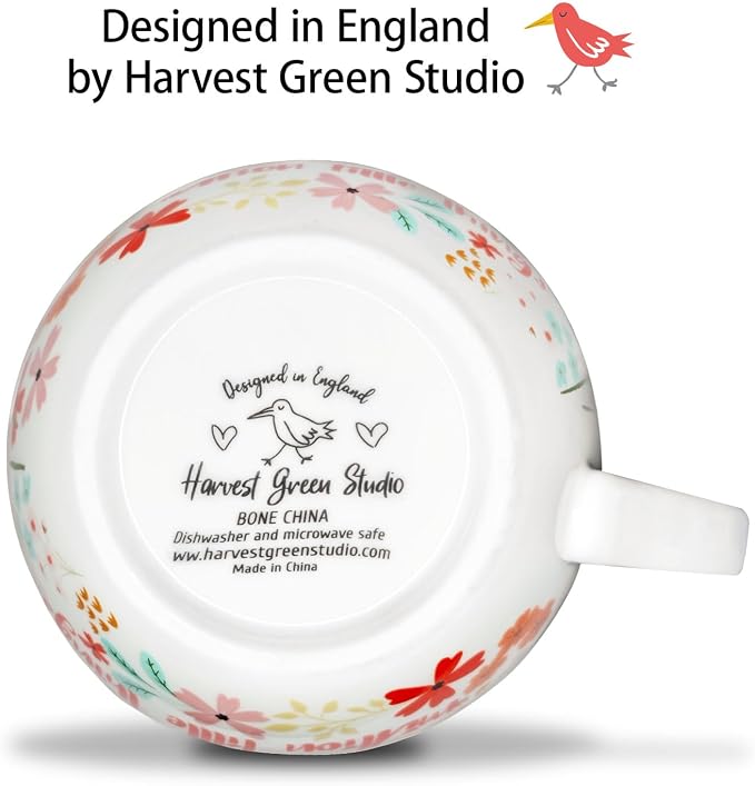 20 oz Floral Best Friend Coffee Mug, Premium Bone China Tea Cup with Meaningful Friendship Quote, Cute Soul Sister Gift for Women, Designed in England by Harvest Green Studio - Image 5