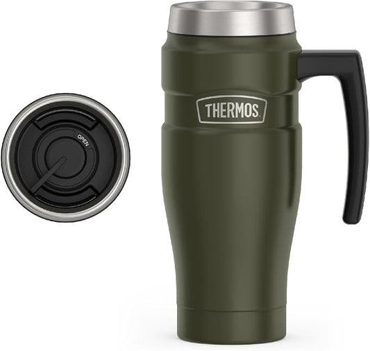 THERMOS Stainless King Vacuum-Insulated Travel Mug with Handle - 16oz, Army Green - Thermos Tumbler for Hot & Cold Drinks - Leak-Proof & Sweat-Proof Stainless Steel Coffee Mug with Lid for Commuting by Thermos