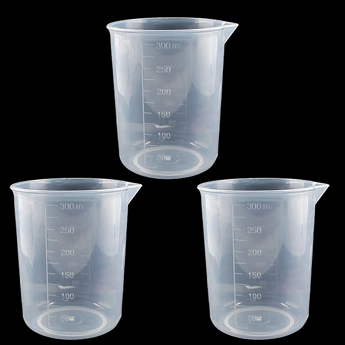 Waziaqoc 250ml-300ml Plastic Graduated Beaker (3 Pack), Transparent PP Measuring Cup Mixing Cup for Kitchen Lab