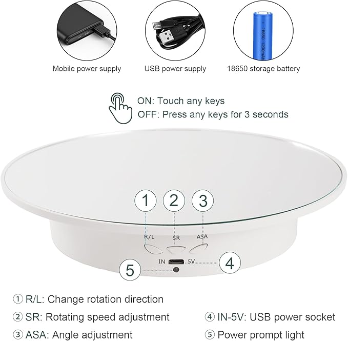 7.87'' Rotating Display Stand Motorized Rotating Display Stand, 22 lbs Load Electric Platform with Remote, Electronic Turntable with USB for Jewelry Photography 3D Model Cake, White